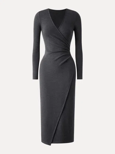 Oglmove Prowarm Surplice Long Sleeve Tucked Dress In Gray