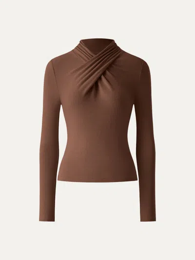 Oglmove Prowarm Twisted Mockneck Long Sleeve Top In Brown