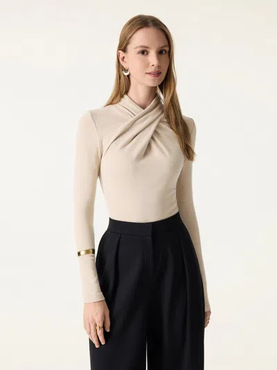 Oglmove Prowarm Twisted Mockneck Long Sleeve Top In Natural Calico