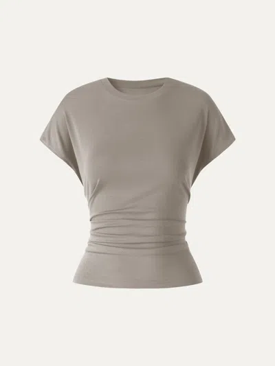 Oglmove Relaxed Round Neck Tucked Cap Sleeve Tee In Gray