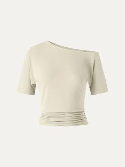 Oglmove Relaxed Short Sleeve Ruched Top In Pale Yellow