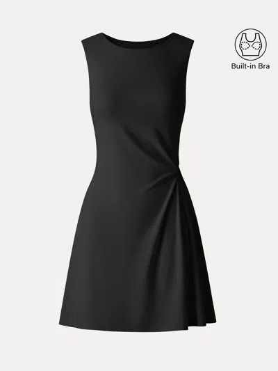 Oglmove Ribbed Round Neck Sleeveless Side-twist Mini Bra Dress In Black