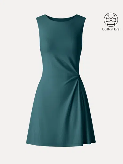 Oglmove Ribbed Round Neck Sleeveless Side-twist Mini Bra Dress In Deep Water