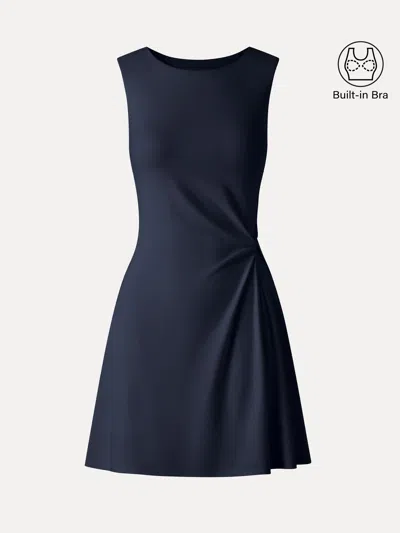 Oglmove Ribbed Round Neck Sleeveless Side-twist Mini Bra Dress In Navy