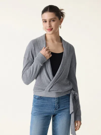 Oglmove Ribbed Shawl Collar Self-tie Cardigan In Gray