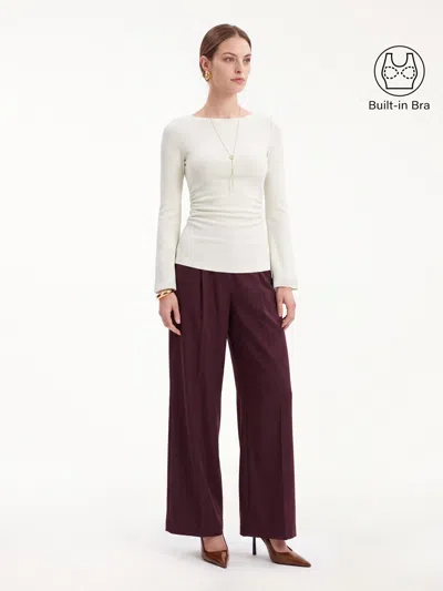Oglmove Round Neck Bell Sleeve Ruched Bra Top In Off White