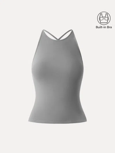 Oglmove Round Neck Cross-back Bandless Bra Top In Evening Grey