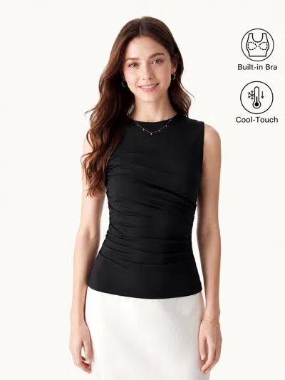 Oglmove Round Neck Gathered Side Bra Top In Black