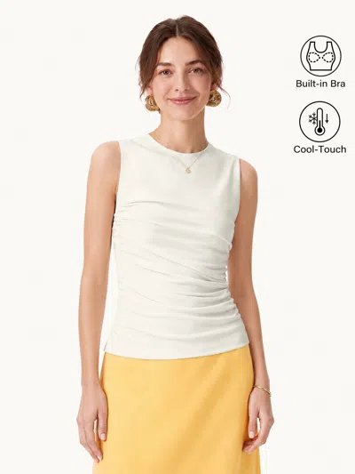 Oglmove Round Neck Gathered Side Bra Top In White