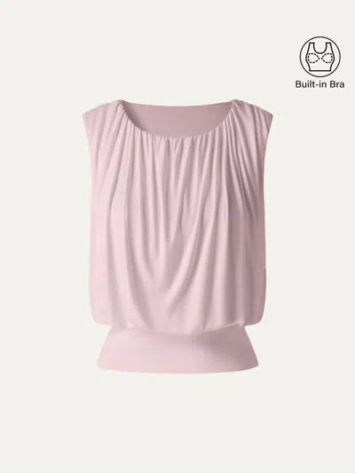 Oglmove Round Neck Gathered Sleeveless Bra Top In Pink