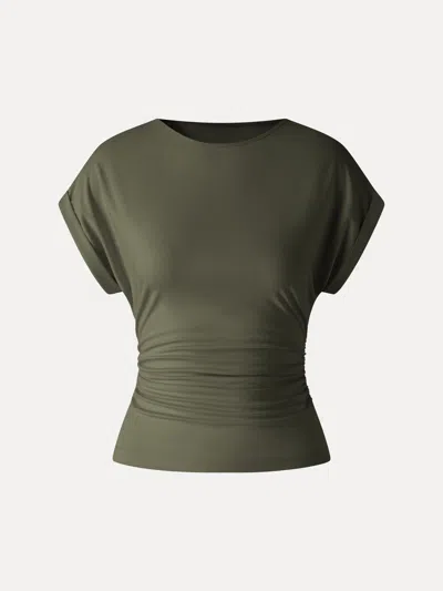 Oglmove Round Neck Ruched Tee In Forest Olive Green