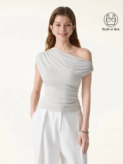 Oglmove Ruched Asymmetrical Shoulder Bra Top