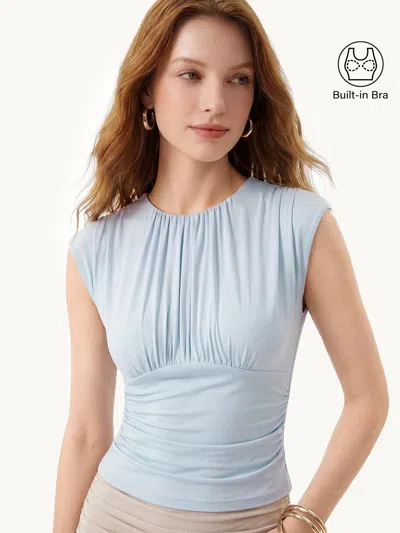 Oglmove Ruched Round Neck Cap Sleeve Bra Top