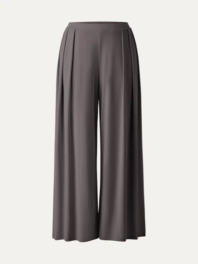 Oglmove Sandwashed Mid Rise Pleated Wide Leg Palazzo Pants With Pockets