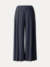 Oglmove Sandwashed Mid Rise Pleated Wide Leg Palazzo Pants With Pockets In Blue