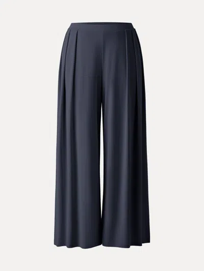 Oglmove Sandwashed Mid Rise Pleated Wide Leg Palazzo Pants With Pockets In Blue