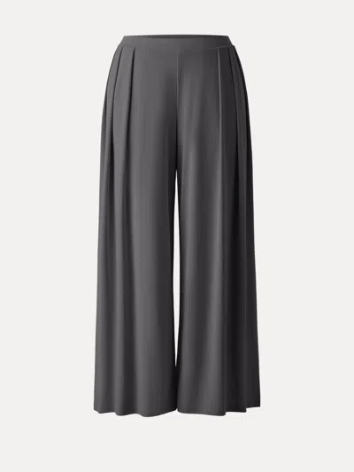 Oglmove Sandwashed Mid Rise Pleated Wide Leg Palazzo Pants With Pockets In Gray