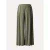 Oglmove Sandwashed Mid Rise Pleated Wide Leg Palazzo Pants With Pockets In Green