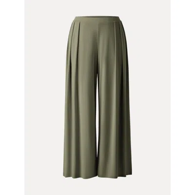Oglmove Sandwashed Mid Rise Pleated Wide Leg Palazzo Pants With Pockets In Green