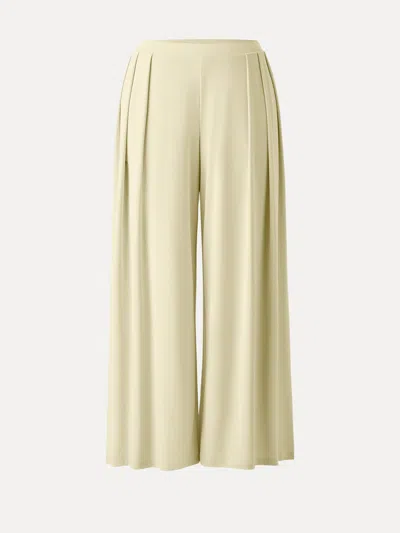 Oglmove Sandwashed Mid Rise Pleated Wide Leg Palazzo Pants With Pockets In Yellow