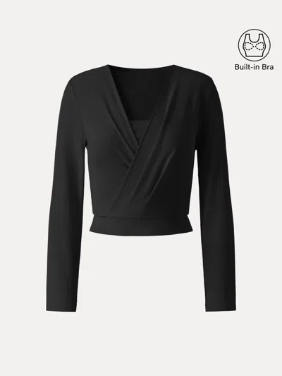 Oglmove Sandwashed Modal 2-in-1 Wrap Bra Top In Black