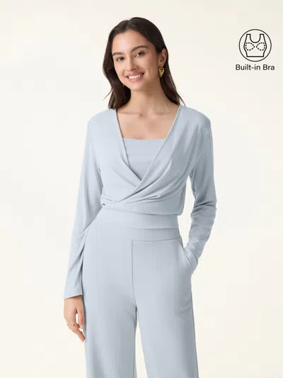 Oglmove Sandwashed Modal 2-in-1 Wrap Bra Top In Blue