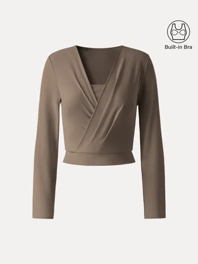 Oglmove Sandwashed Modal 2-in-1 Wrap Bra Top In Brown