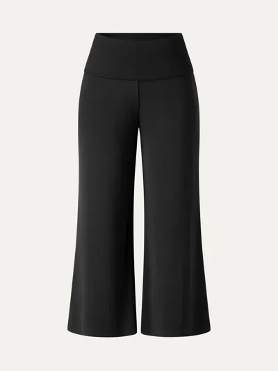 Oglmove Sandwashed Modal Fold-down Waist Flared Leg Pants In Black
