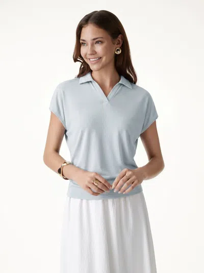 Oglmove Sandwashed Modal Polo Neck Cap Sleeve Top In Blue
