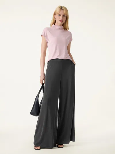 Oglmove Sandwashed Modal Super Flowy Mid Rise Palazzo Pants With Pockets In Gray