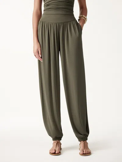 Oglmove Sandwashed Modal Ultra-soft High Rise Balloon Pants With Pockets In Green