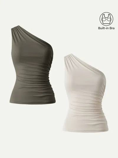 Oglmove Sandwashed One Shoulder Ruched Bra Tank