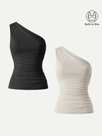 Oglmove Sandwashed One Shoulder Ruched Bra Tank