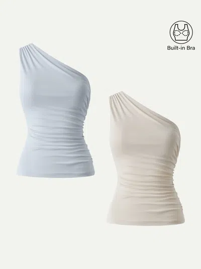 Oglmove Sandwashed One Shoulder Ruched Bra Tank