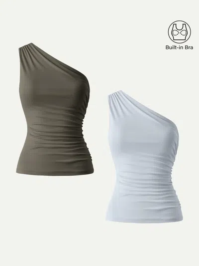 Oglmove Sandwashed One Shoulder Ruched Bra Tank