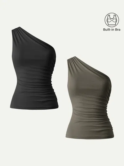 Oglmove Sandwashed One Shoulder Ruched Bra Tank