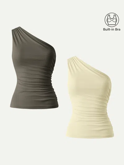 Oglmove Sandwashed One Shoulder Ruched Bra Tank