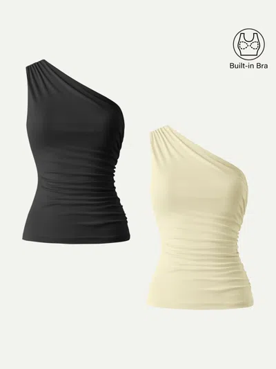 Oglmove Sandwashed One Shoulder Ruched Bra Tank