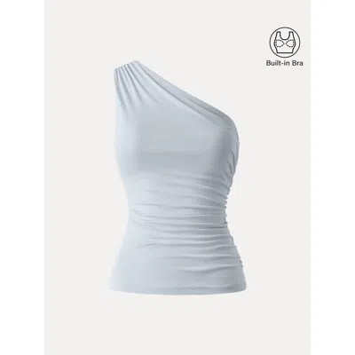 Oglmove Sandwashed One Shoulder Ruched Bra Tank In Blue