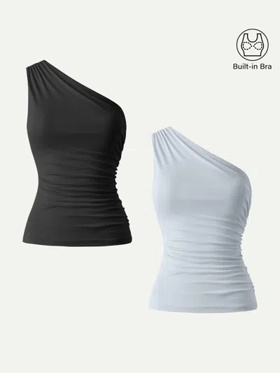 Oglmove Sandwashed One Shoulder Ruched Bra Tank In Multi