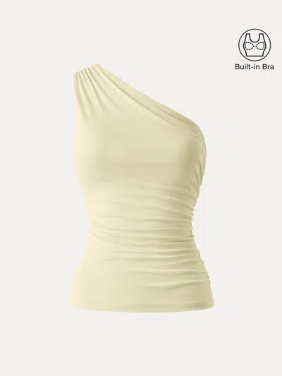 Oglmove Sandwashed One Shoulder Ruched Bra Tank In Yellow