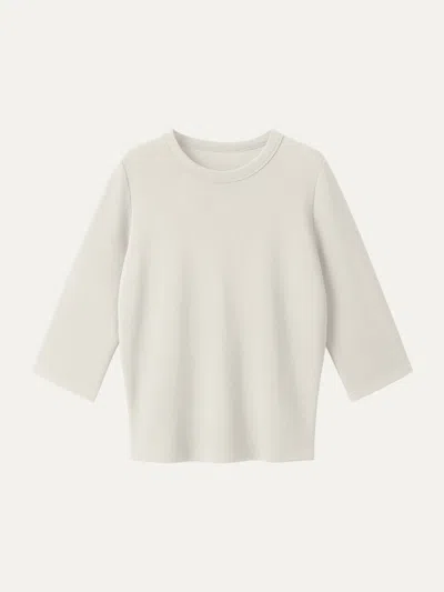 Oglmove Sandwashed Spacer Crewneck 3/4 Sleeve Top In Ash Ivory