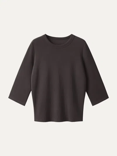 Oglmove Sandwashed Spacer Crewneck 3/4 Sleeve Top In Blue Charcoal