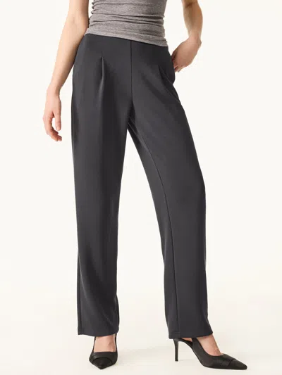 Oglmove Sandwashed Spacer Mid Rise Straight Leg Pull-on Trousers With Pockets In Blue Charcoal