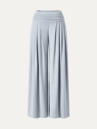 Oglmove Sandwashed Super Flowy Tucked Palazzo Pant With Pockets In Blue