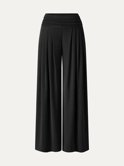 Oglmove Sandwashed Super Flowy Tucked Palazzo Pants With Pockets In Black