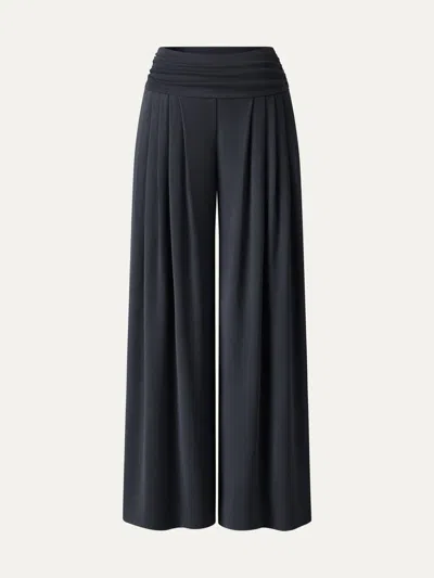 Oglmove Sandwashed Super Flowy Tucked Palazzo Pants With Pockets In Blue