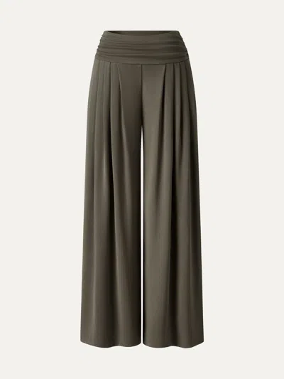 Oglmove Sandwashed Super Flowy Tucked Palazzo Pants With Pockets In Green