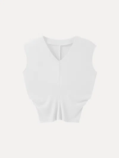 Oglmove Sandwashed V-neck Cap Sleeve Top In White
