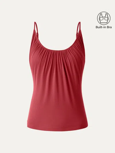 Oglmove Scoop Neck Gathered Spaghetti Bra Tank In Red